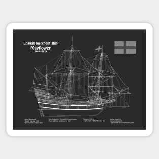 Mayflower plans. America 17th century Pilgrims ship - PDpng Sticker